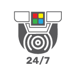 3D turret-style security camera logo with a glossy gray housing and a vibrant rainbow-colored lens, symbolizing full-color CCTV technology and 24/7 color vision, displayed on a clean white background.
