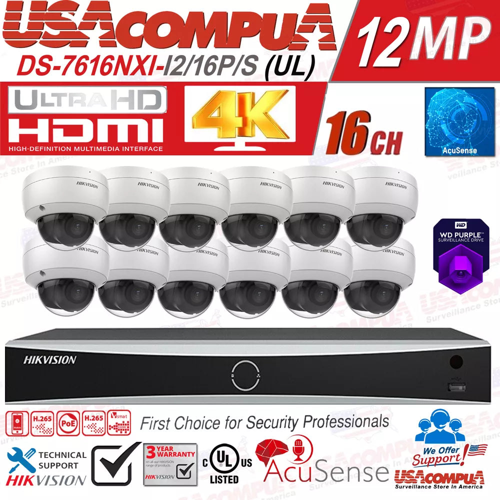 Hikvision 4K 16CH 12MP IP Security Camera System Domo DarkFigther 4TB