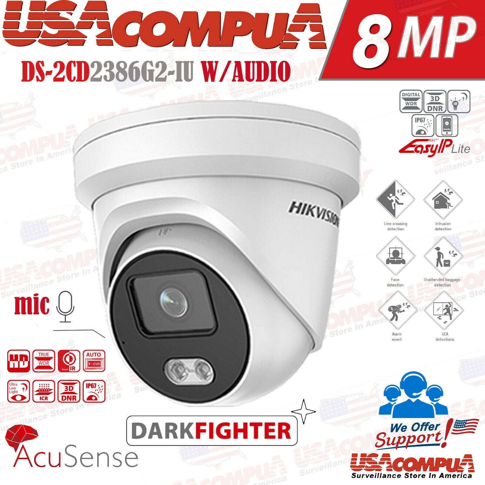 4K Security Camera System 8mp 32CH DS-2CD2386G2-LU AcuSense 8TB