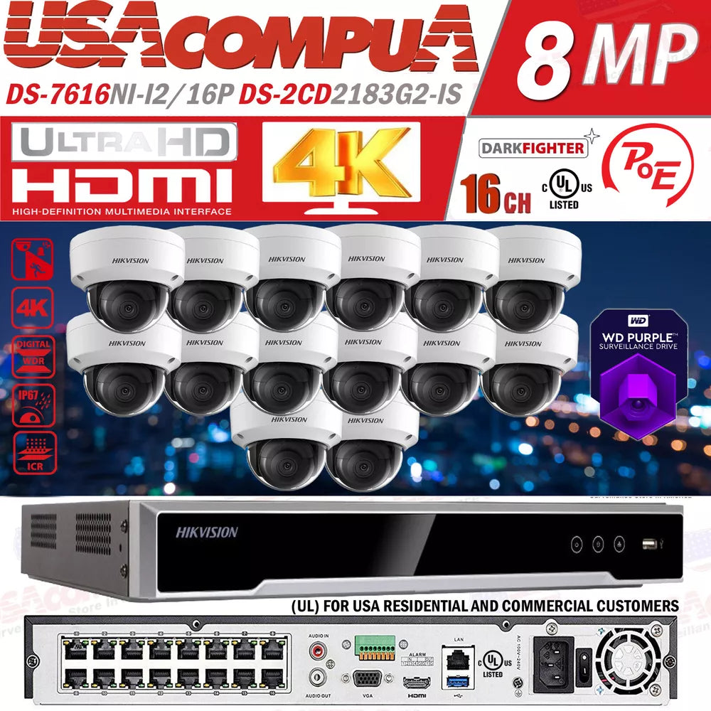 Hikvision 16CH 8MP 16 Security IP Camera System PoE 8 megapixel AcuSense CCTV