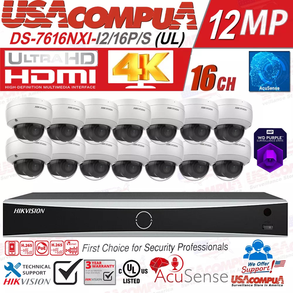 Hikvision 4K 16CH 12MP IP Security Camera System Domo DarkFigther 4TB