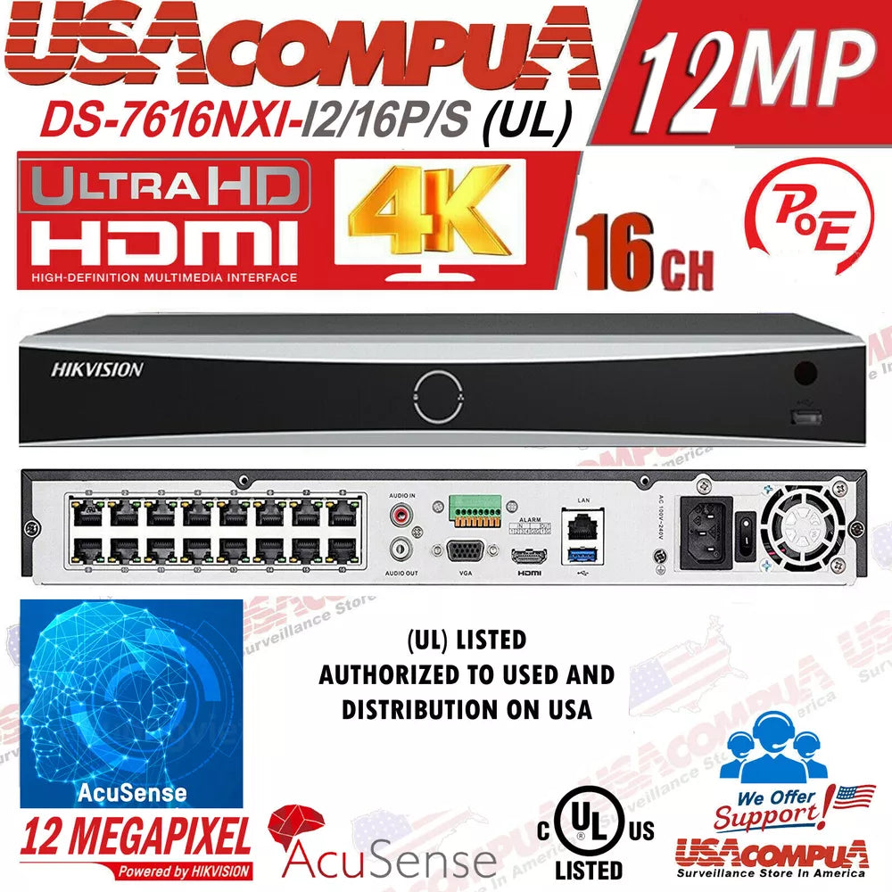 Hikvision 16 canales 4K DS-2CD2387G2-LU Sistema de cámara de seguridad ColorVu AcuSense D1