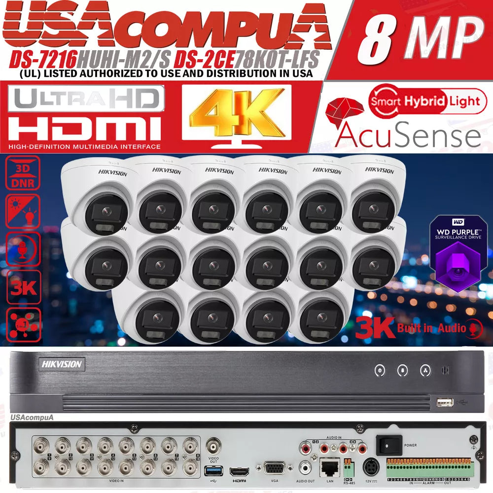 Hikvision 8Mp 4K 16Ch Cctv Camera System Ds-2Ce78K0T-Lfs 3K Smart Dual Light Lo