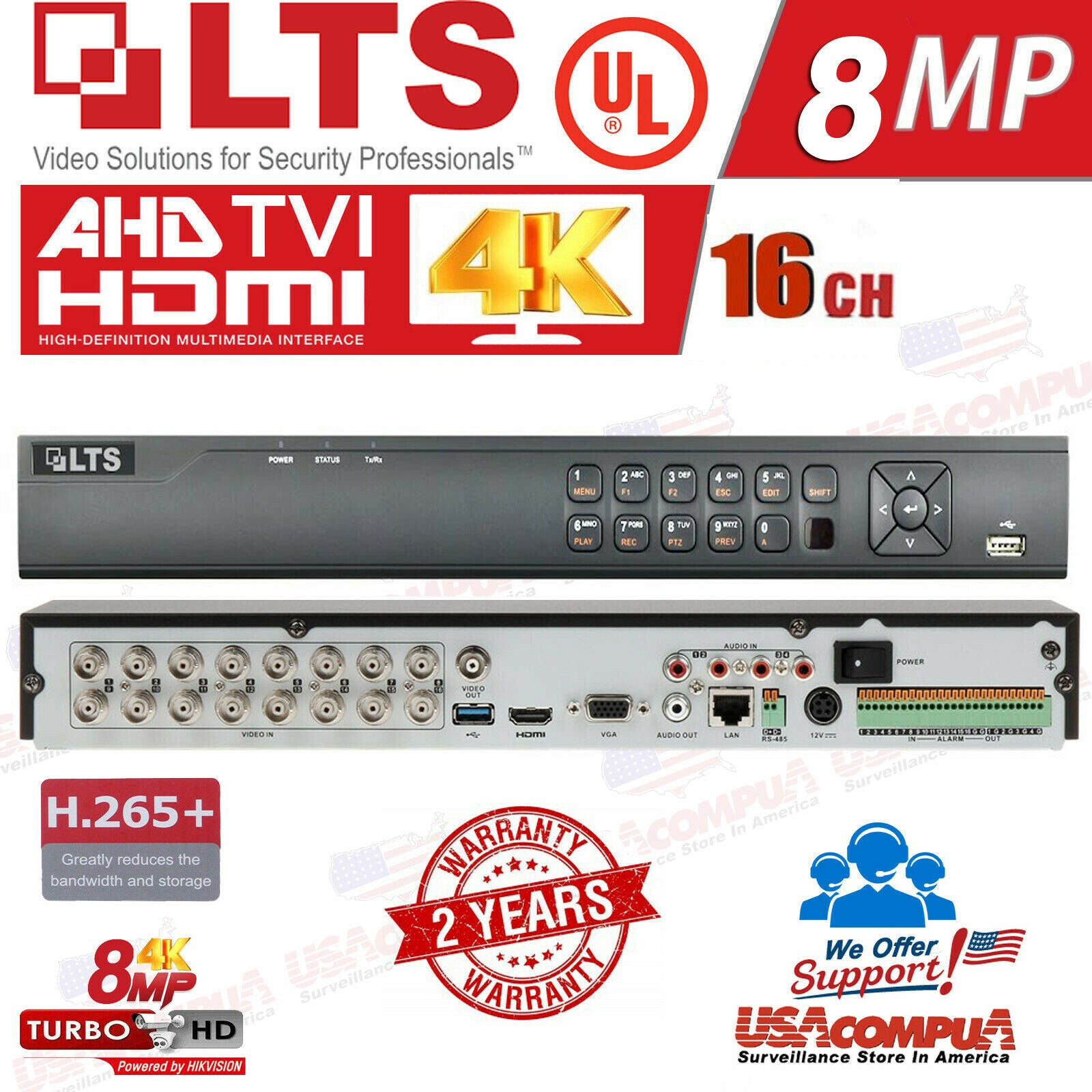 LTS+HIKVISION 16Ch Security Cameras System Bullet 8 Megapixel H.265+ 4K/HDD IP67