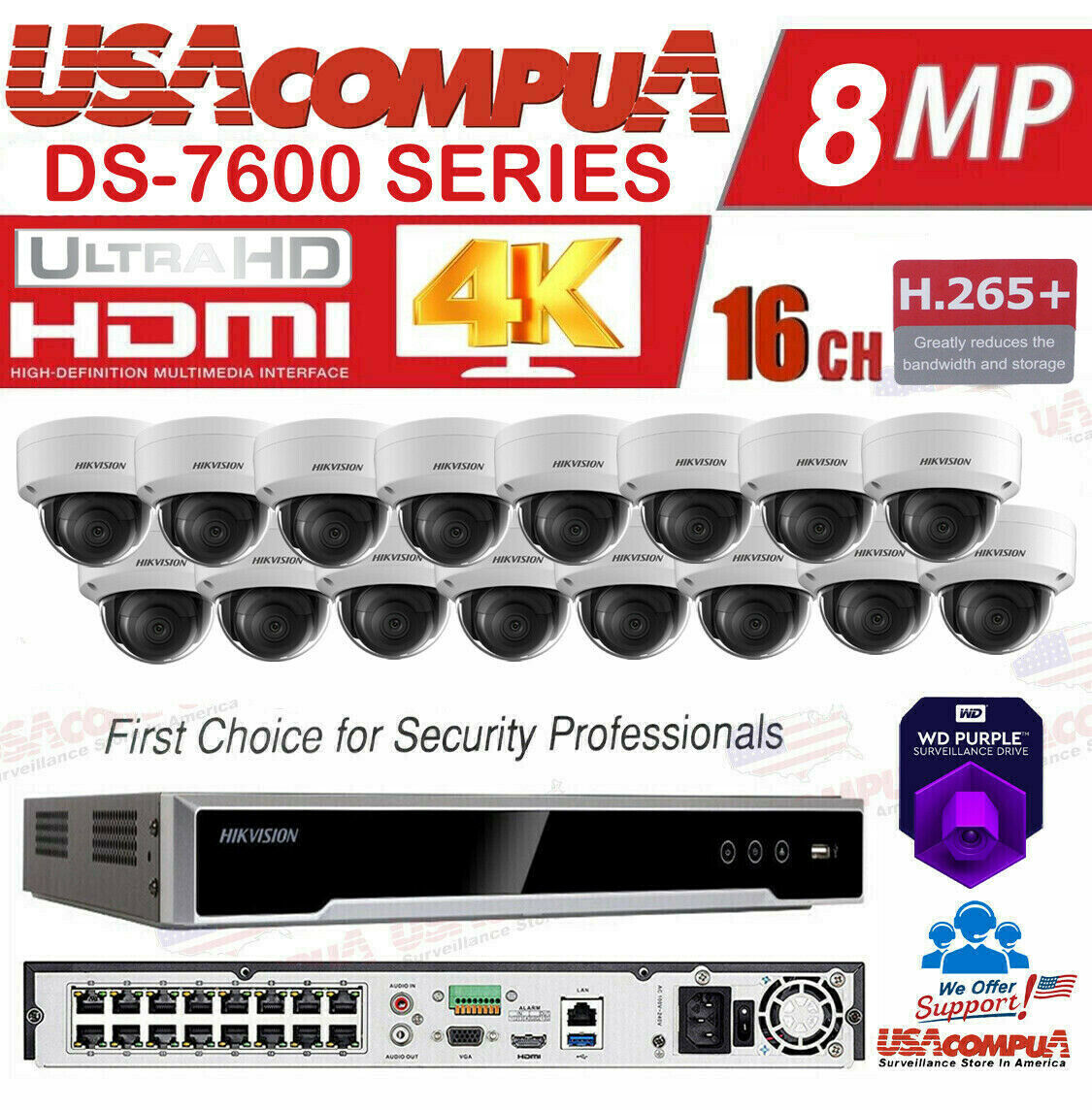 Hikvision 4K 16CH PoE Security Camera System 4MP KIT CCTV Vandal Proof Lot