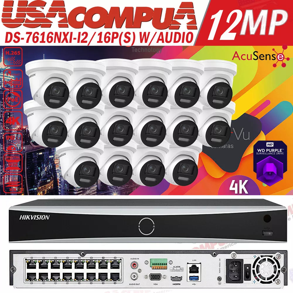 Hikvision 16CH 4K DS-2CD2387G2-LU Security Camera System ColorVu AcuSense