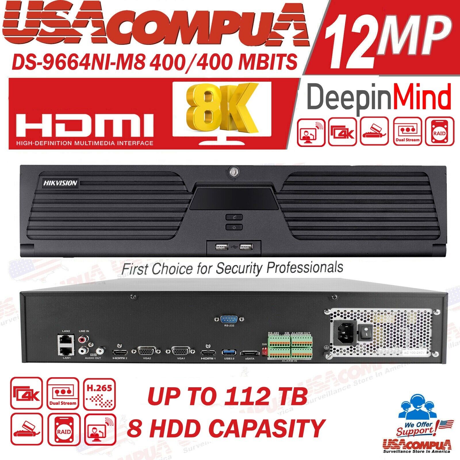 Hikvision DS-9664NI-M16 64CH 8K NVR 2 HDMI &amp; VGA up to 32MP NO HDD