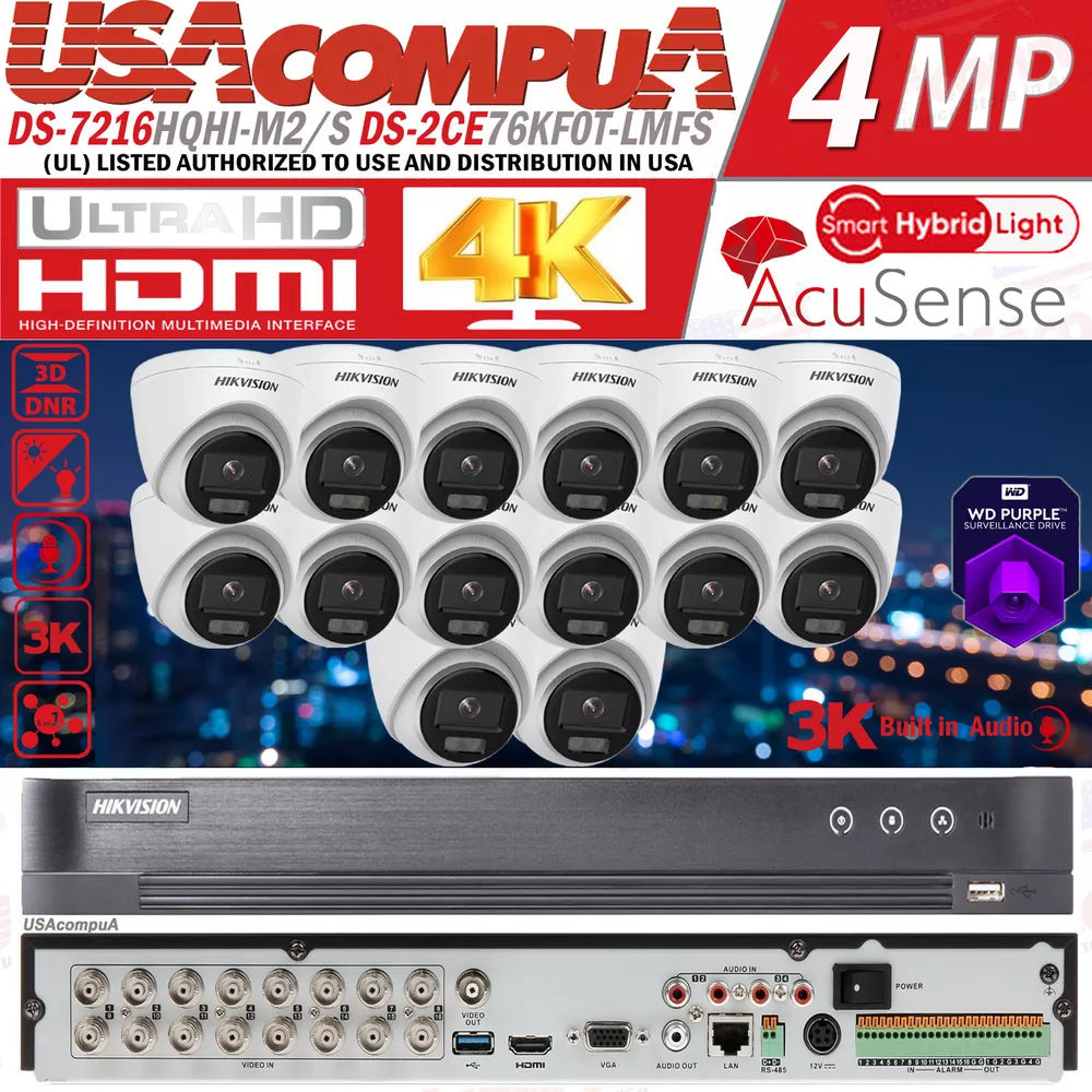 Hikvision 8Mp 16Ch Cctv Camera System Ds-7216Hqhi-M2/S 3K Smart Dual Light Lot