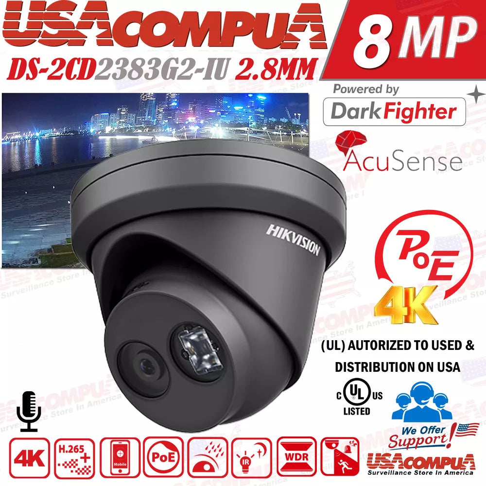 Hikvision 16CH 16POE 8K NVR 8MP ColorVu Mic POE IP Camera Outdoor CCTV Lot