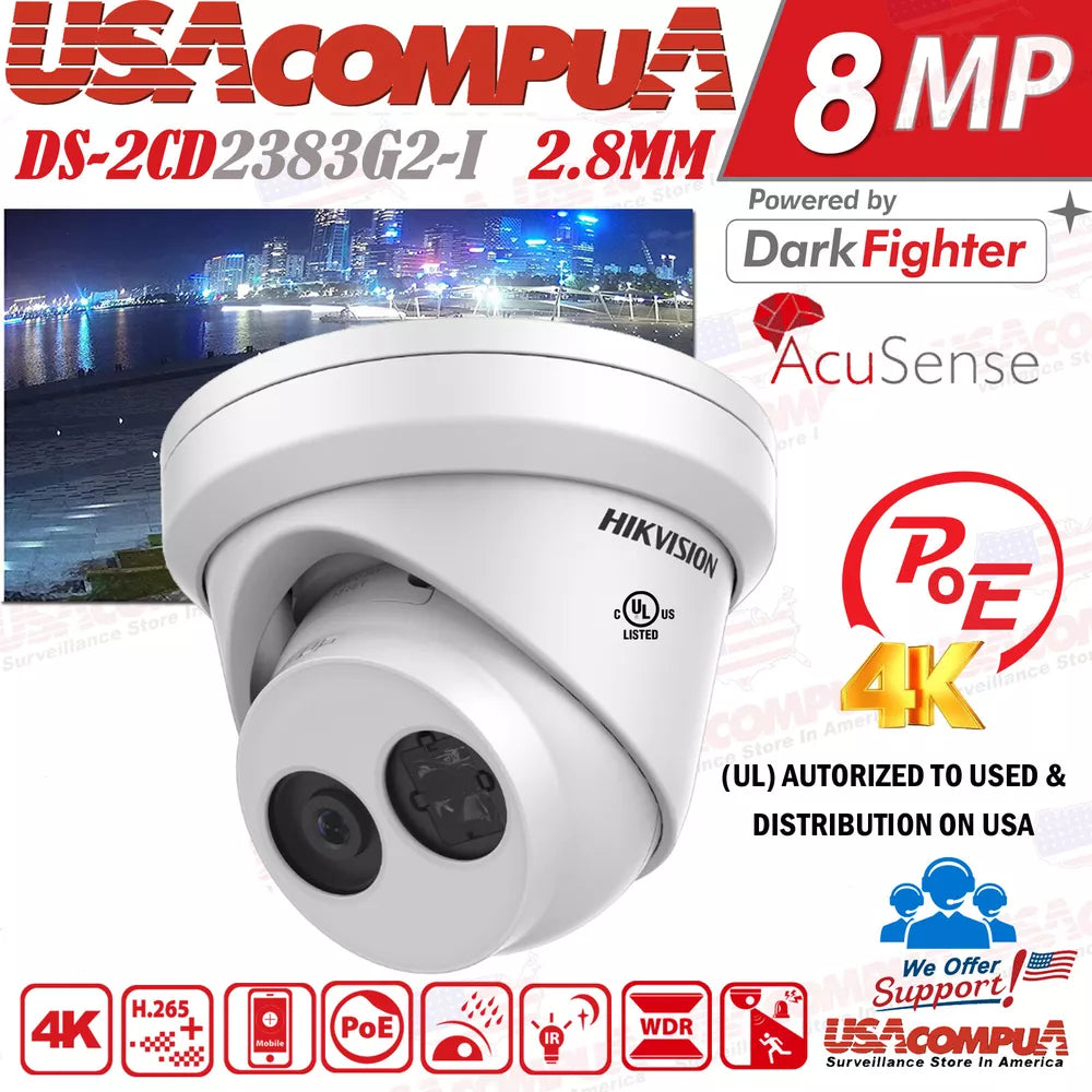Hikvision 64CH Security System kit 4K Turret IP Camera DS-2CD2383G2-IU H.265 Lo