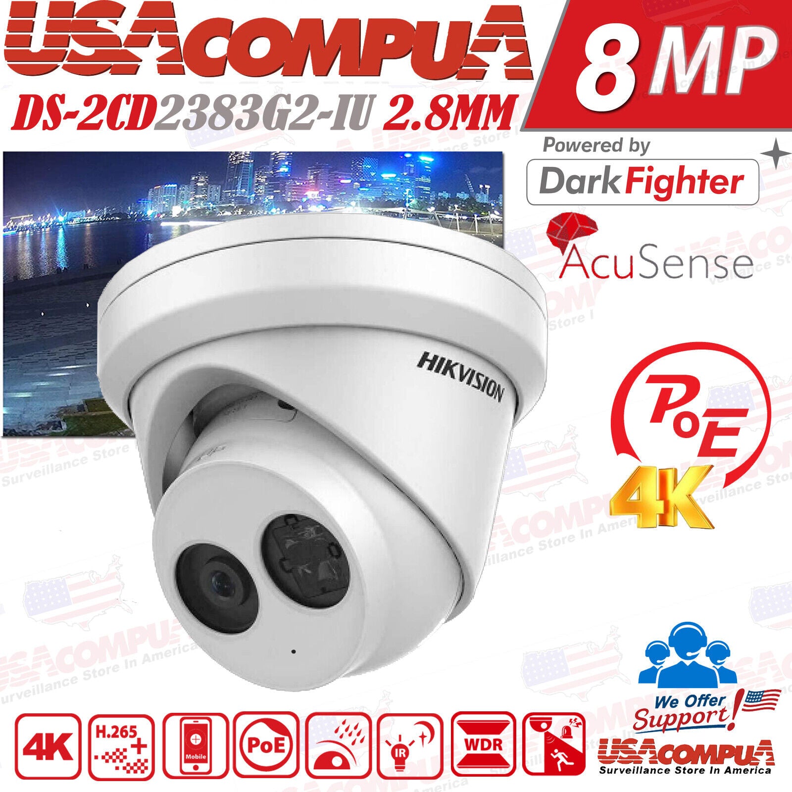 Hikvision NVR 4K 8CH Security IP Camera System 12MP AcuSense DS-2CD2383G2-IU