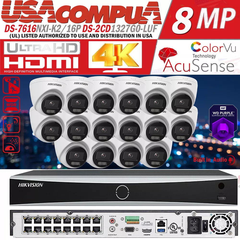 Hikvision 16CH CCTV Security IP Camera System MIC IR 4K AcuSense PoE Lo