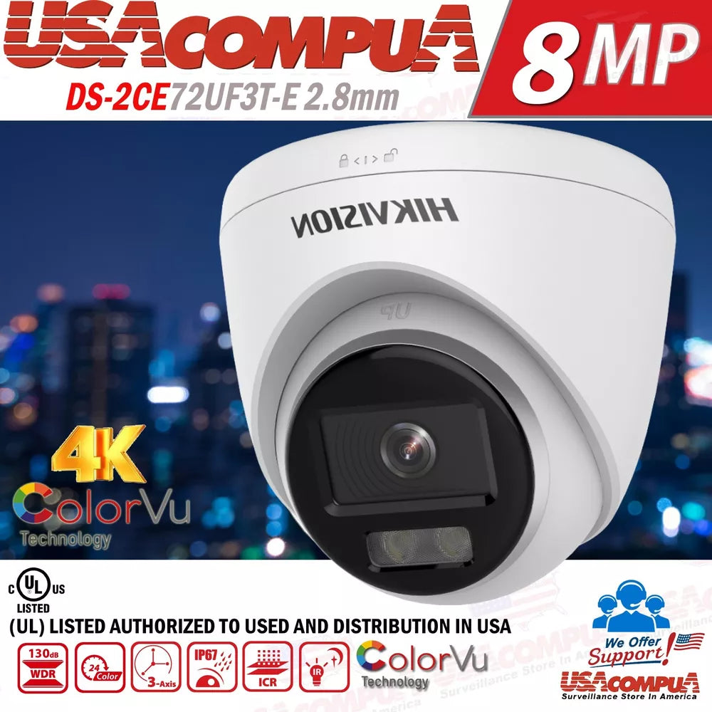 Hikvision 8mp Turret Turbo HD 4K DS-2CE72UF3T-E COLORVU 2.8mm / IP67 WDR 13db