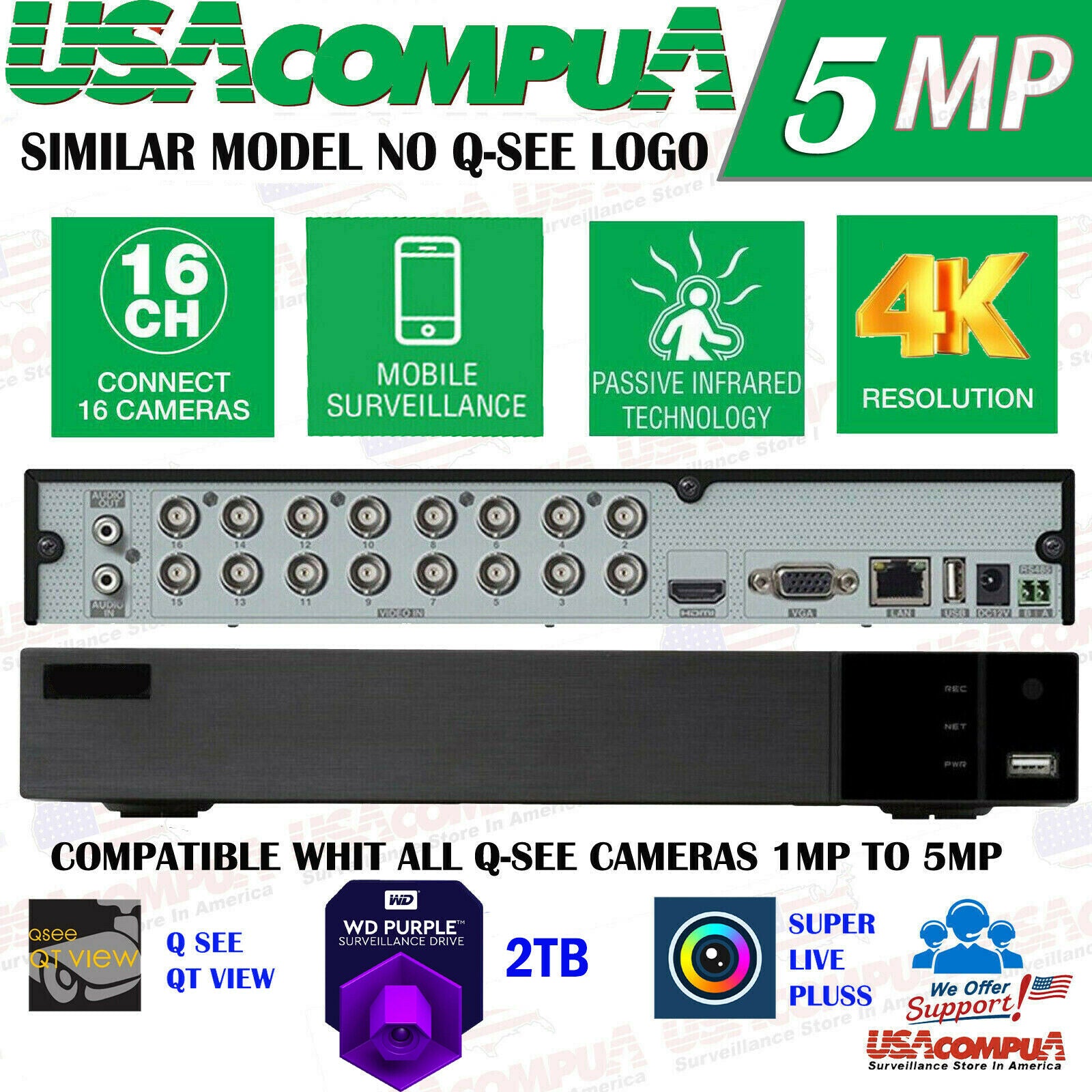 ED8016H5-BN2 16-Channel Hybrid DVR for Analog and IP Security Cameras