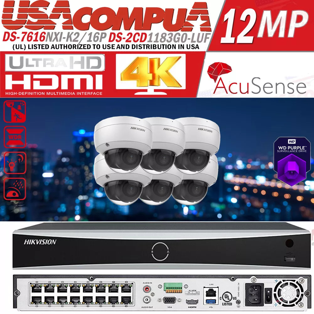 Hikvision 12MP NVR 16CH IP Camera system DS-2CD1183G0-IUF 2 AXIS 8MP W/Audio Lo