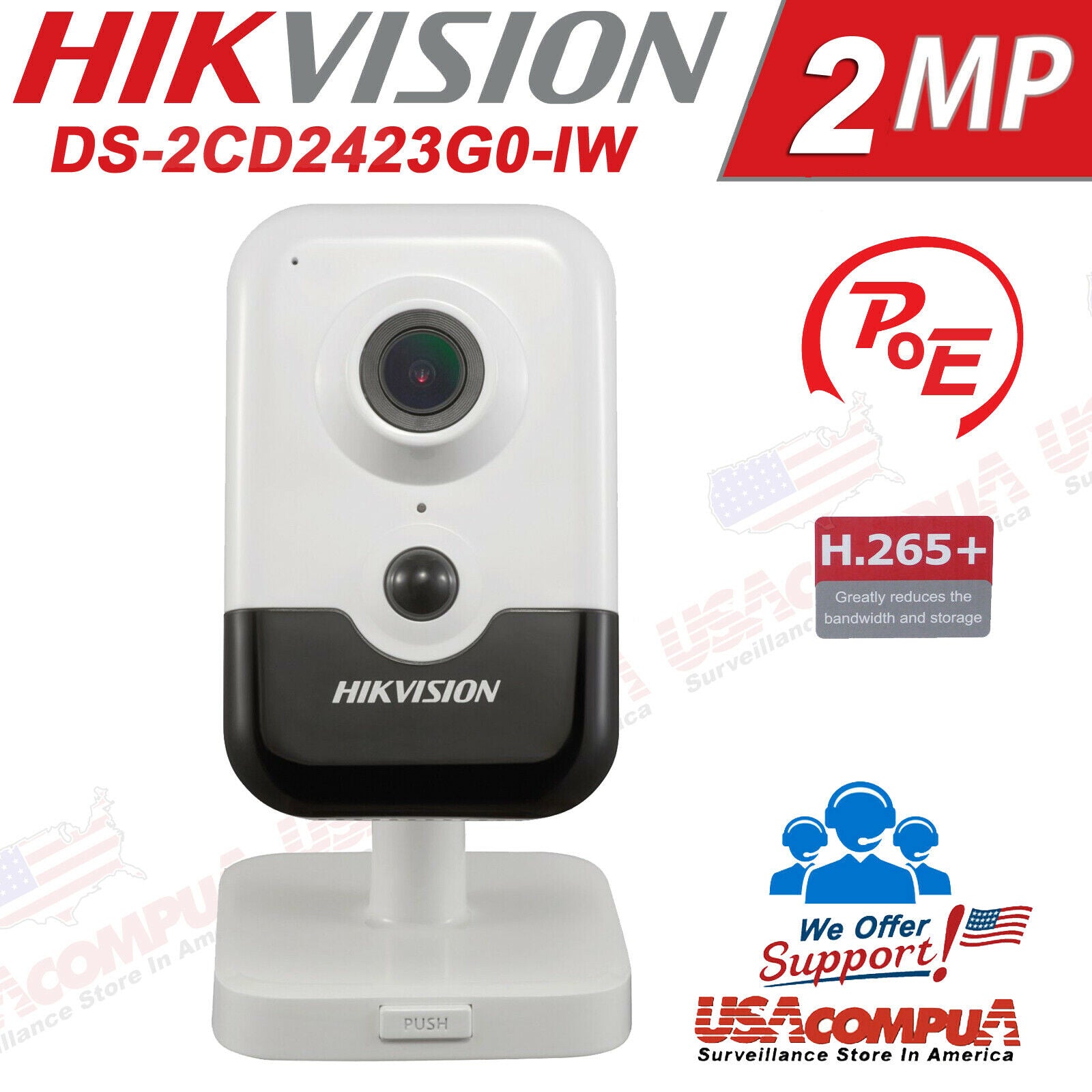 DS-2CD2423G0-IW Hikvision Wi-Fi 2MP Cube Network Camera PIR (2.8mm) IR Fixed