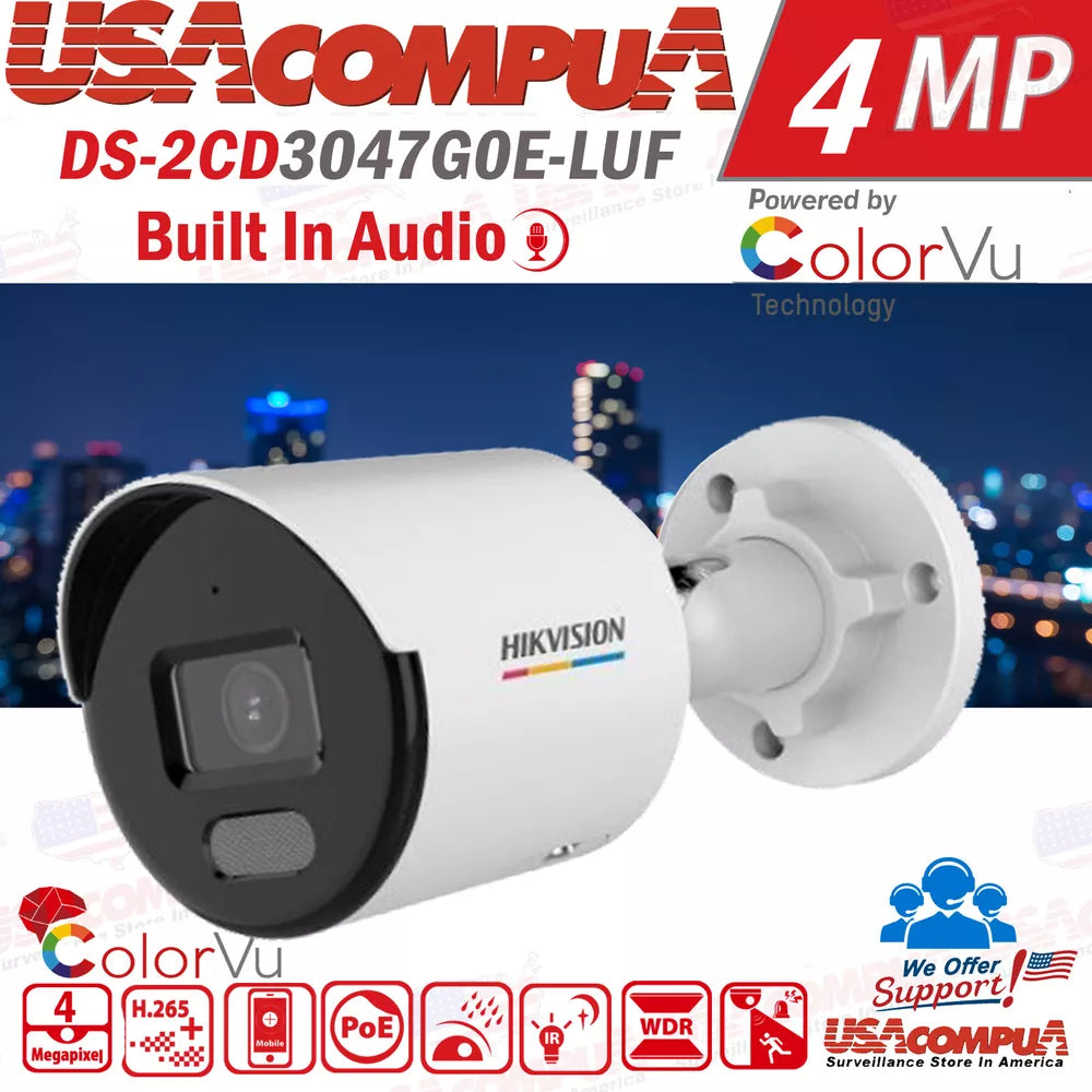 hikvision 8CH IP Camera System PoE DS-2CD1047G0-LUF 4MP ColorVu W/Audio