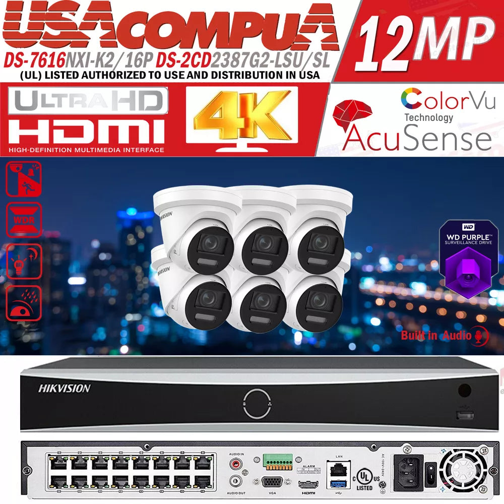 Hikvision 4K 16Ch Ip Security Camera System Kit 2-Way Audio Colorvu 8Mp Lot