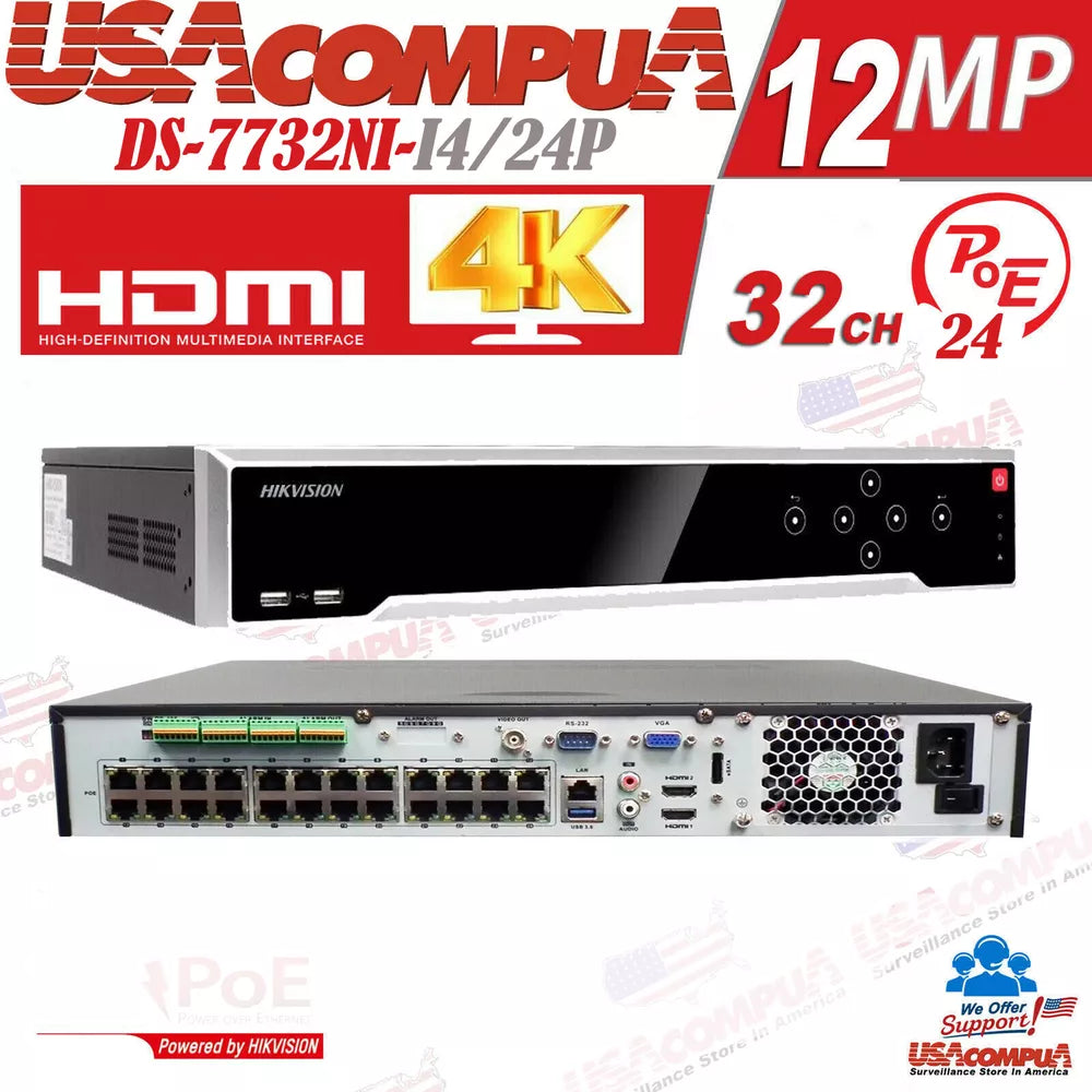 HIKVISION 32CH SECURITY CAMERA SYSTEM 12MP 24 POE TURRET ACUSENSE 4K 8MP W/HDD