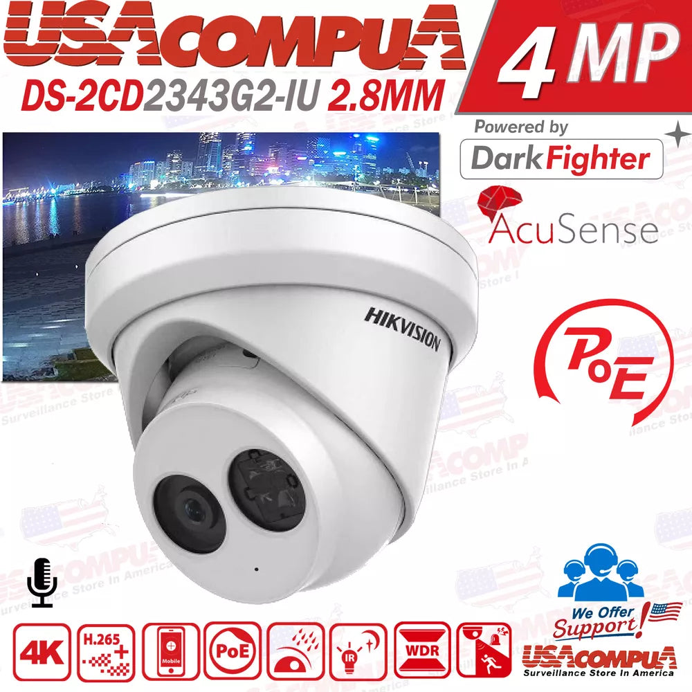 Hikvision 8CH 8POE IP Camera System 4K NVR DS-2CD2343G2-LU 4MP ColorVu Lot