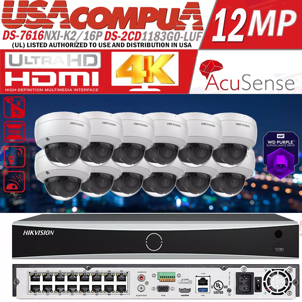 Hikvision 12MP NVR 16CH IP Camera system DS-2CD1183G0-IUF 2 AXIS 8MP W/Audio Lo