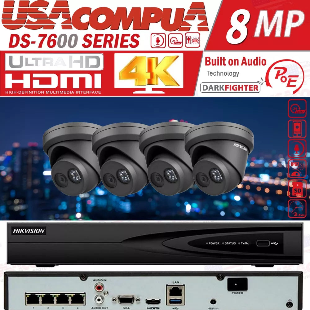 Hikvision 4K IP 4CH NVR CCTV Security Camera System PoE 8MP Darkfigther lot