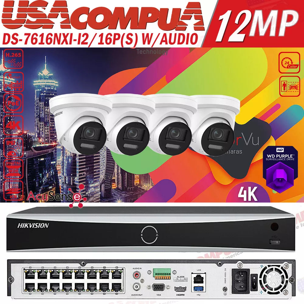 Hikvision 16 canales 4K DS-2CD2387G2-LU Sistema de cámara de seguridad ColorVu AcuSense D1