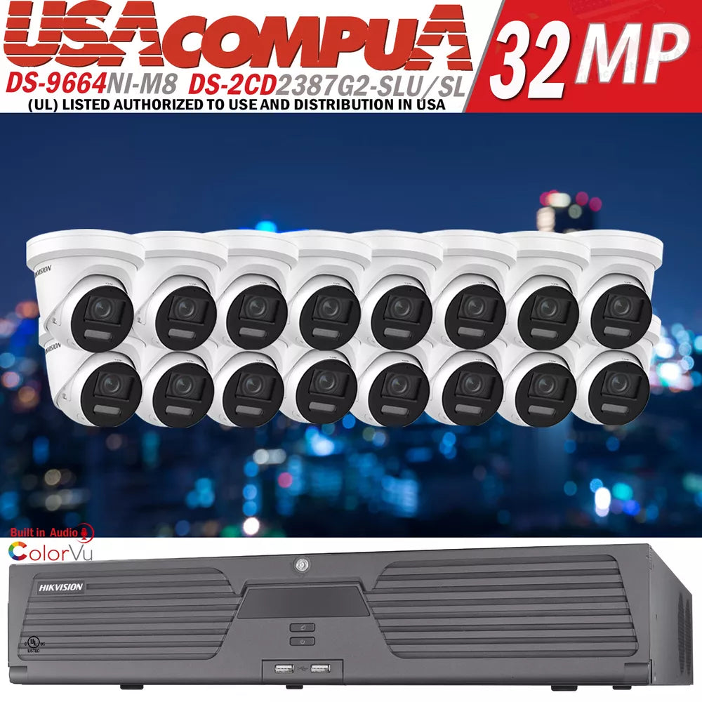 Hikvision 64CH Security System kit 4K Turret IP Camera DS-2CD2387G2-LSU/SL H.26