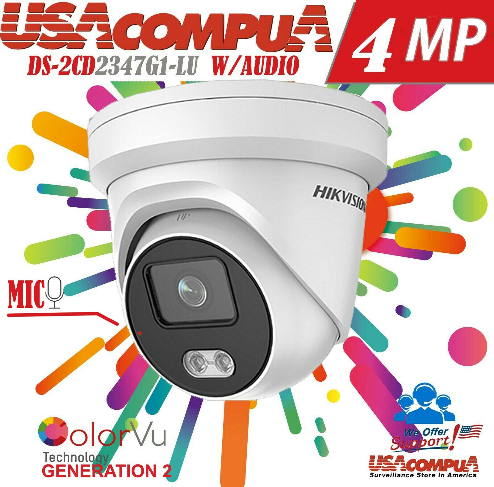 Hikvision DS-2CD2347G2-LU 4MP ColorVu Turret Camera with 24/7 Color Imaging