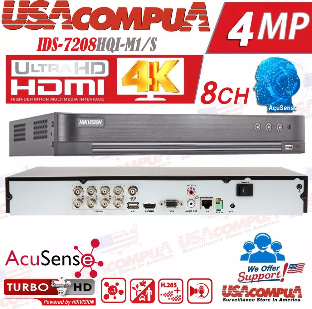 HIKVISION 4K Security Camera System CCTV Kit 2MP 8CH Turbo ColorVu 1080P W/Audi