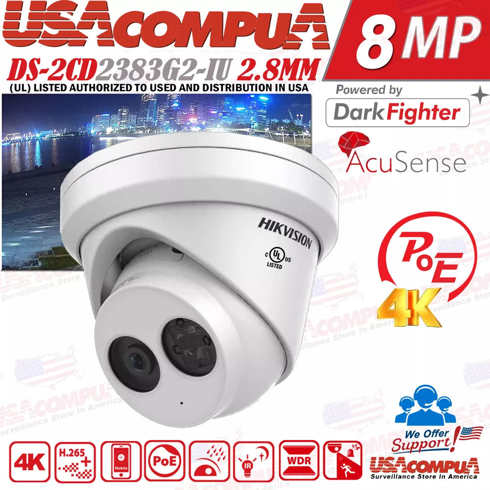Hikvision DS-2CD2383G2-IU 8MP AcuSense Fixed Turret Network IP Camera PoE 4K Mic