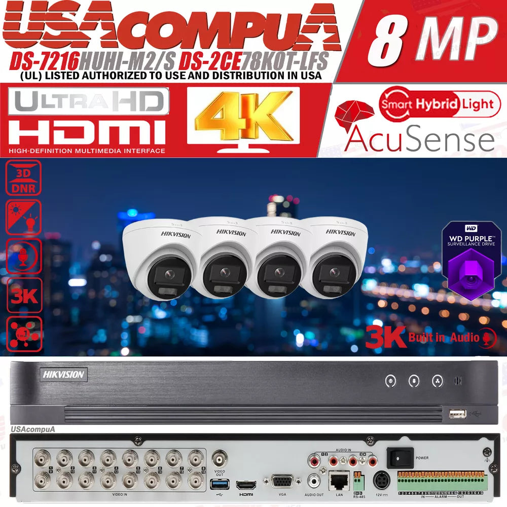 Hikvision 8Mp 4K 16Ch Cctv Camera System Ds-2Ce78K0T-Lfs 3K Smart Dual Light Lo