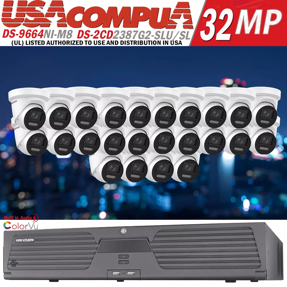 Hikvision 64CH Security System kit 4K Turret IP Camera DS-2CD2387G2-LSU/SL H.265 D1