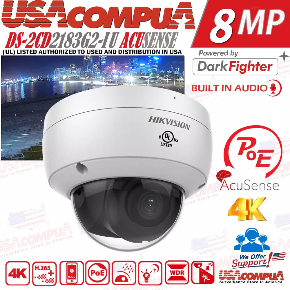 Hikvision 8CH 32MP Security ip Camera System W/ 8MP Dome DS-2CD2183G2-IU