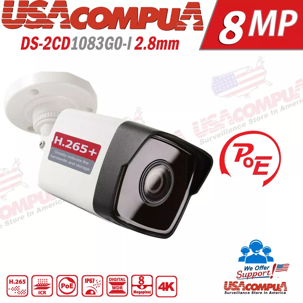Hikvision NVR 4K 16CH 8MP 16 POE Security IP Camera System DS-2CD1083G0-IUF Lot