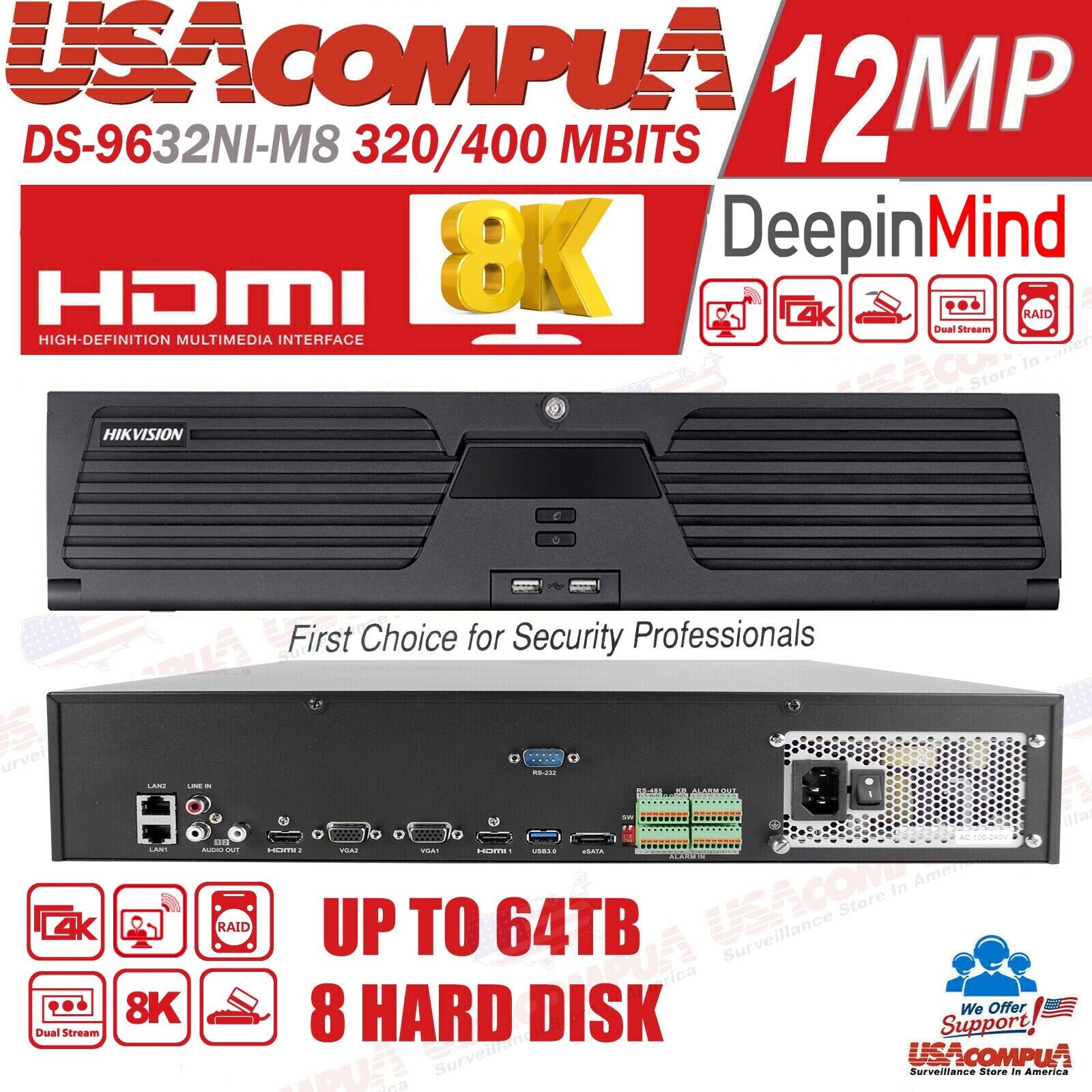Hikvision DS-9632NI-M8 32-Channel 8K NVR with RAID and Dual 4K HDMI Output