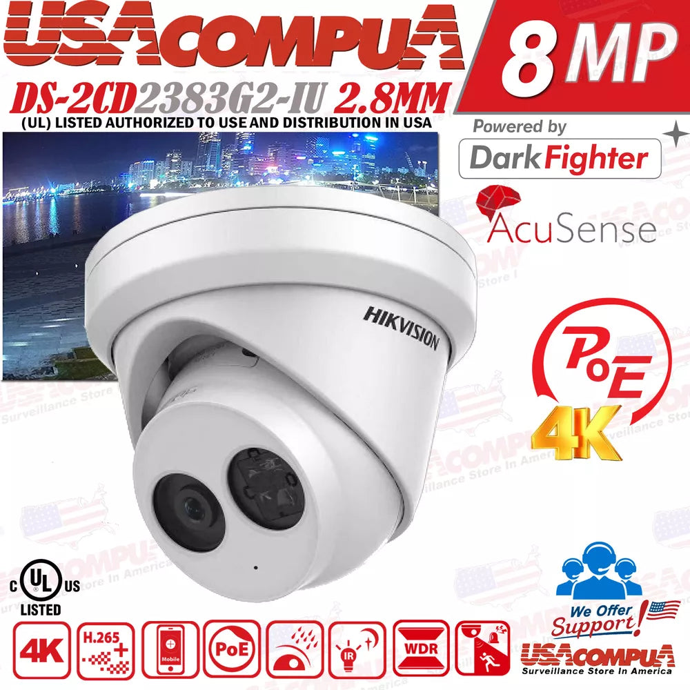 Hikvision 4K 16CH 8MP POE AcuSense Security Camera System DS-2CD2383G2-IU Lot