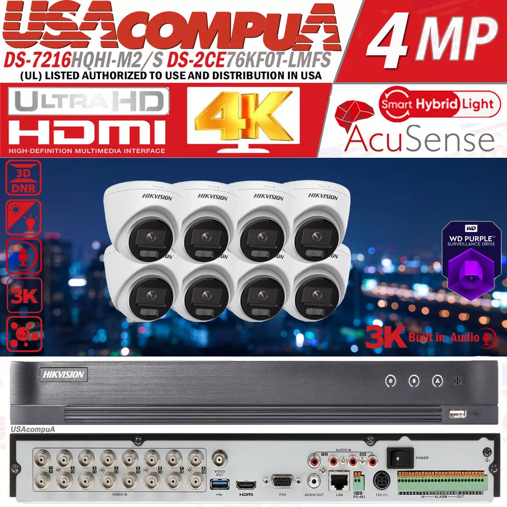 Hikvision 8Mp 16Ch Cctv Camera System Ds-7216Hqhi-M2/S 3K Smart Dual Light Lot