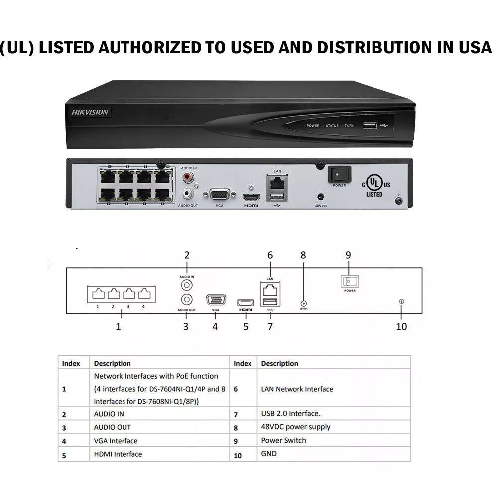 HIKVISION 4K 8MP NVR 8CH DS-7608NI-K1/8P / DS-2CD2383G2-IU IP Camera System Lo