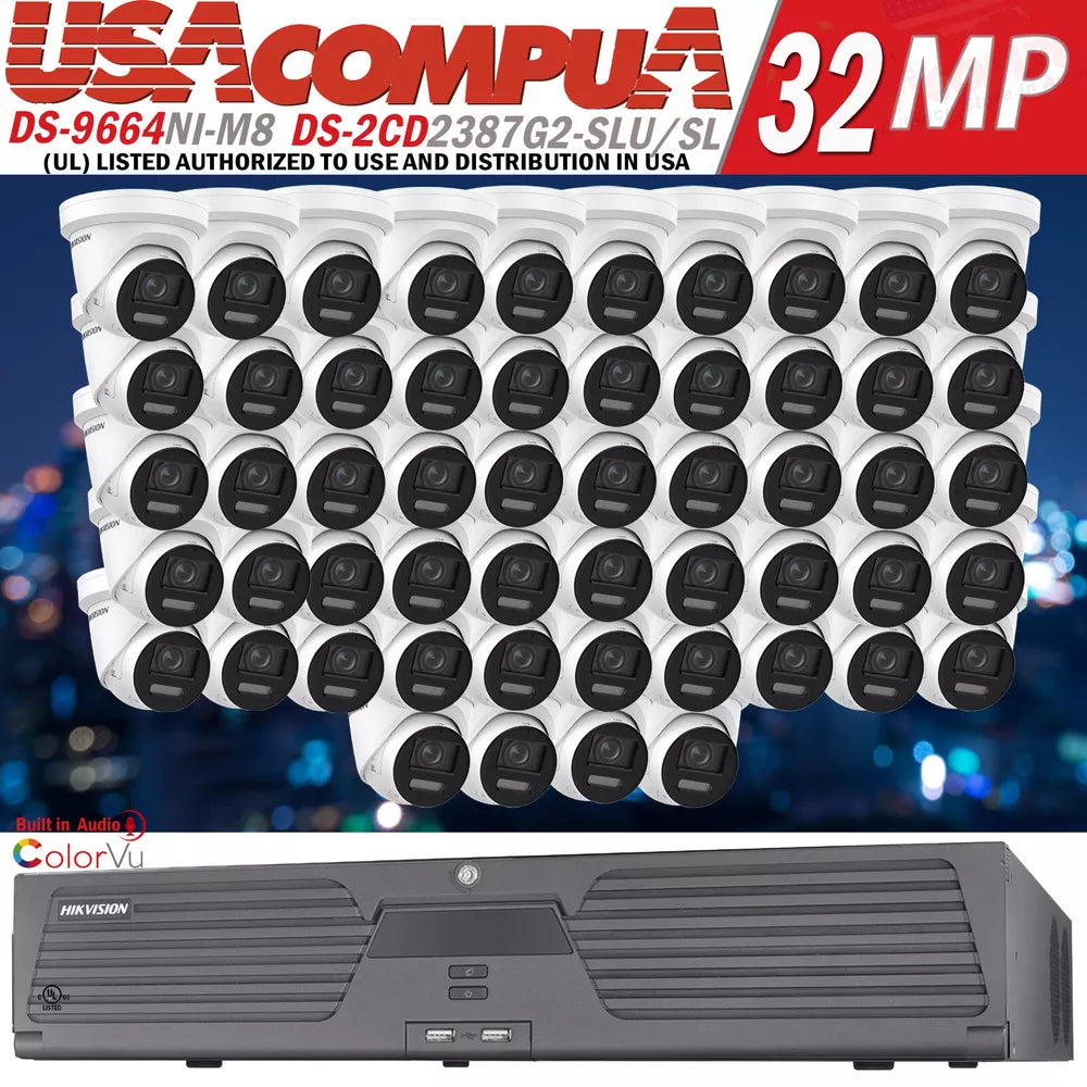 Hikvision 64CH Security System kit 4K Turret IP Camera DS-2CD2387G2-LSU/SL H.265 D1