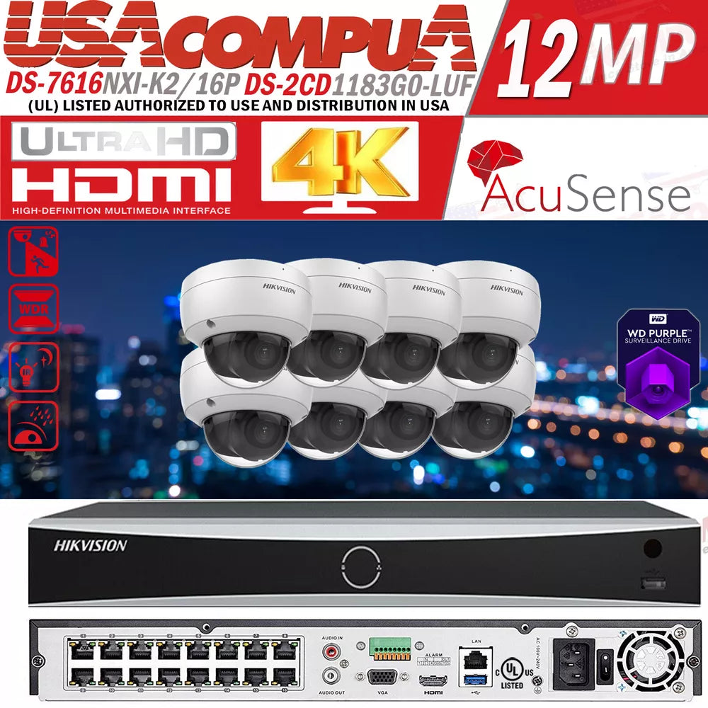 Hikvision 12MP NVR 16CH IP Camera system DS-2CD1183G0-IUF 2 AXIS 8MP W/Audio Lo
