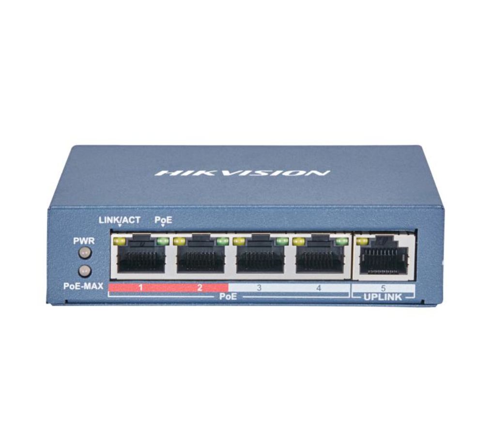 Switch PoE no administrado Fast Ethernet de 4 puertos Hikvision DS-3E0105P-EB