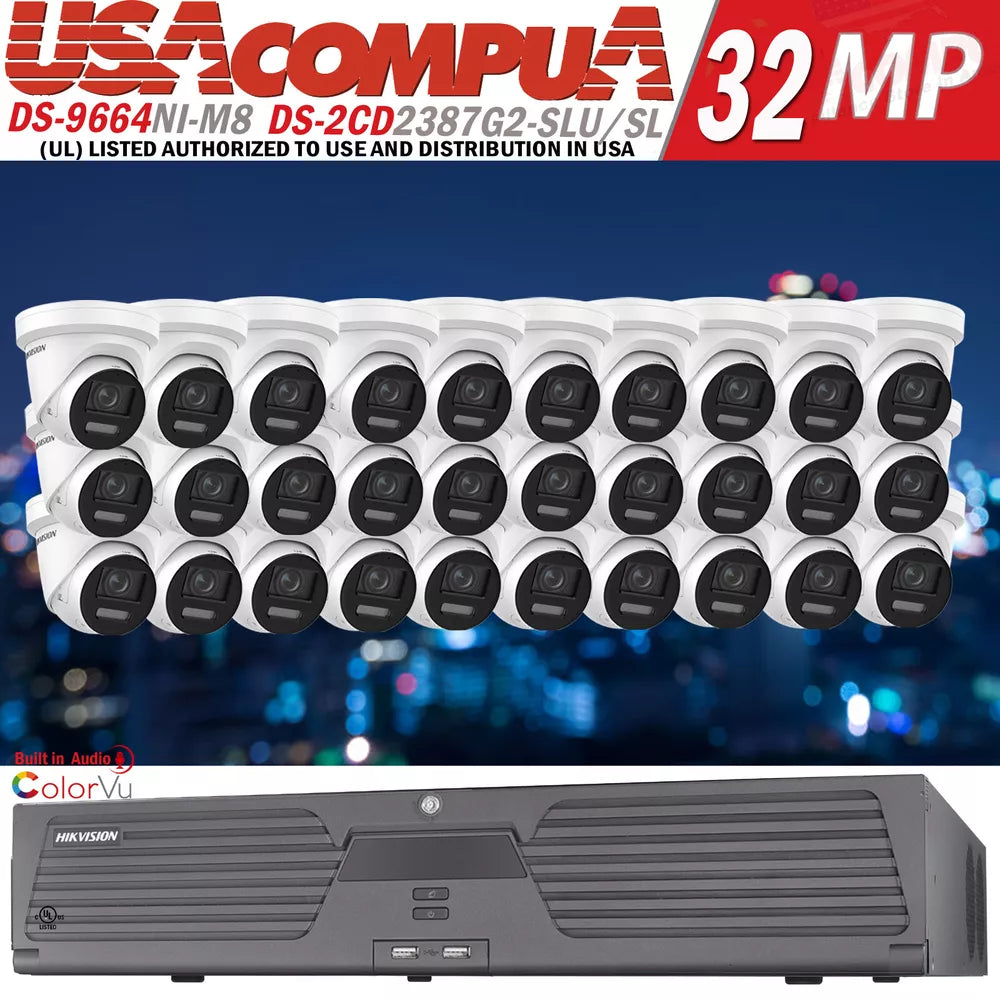 Hikvision 64CH Security System kit 4K Turret IP Camera DS-2CD2387G2-LSU/SL H.265 D1