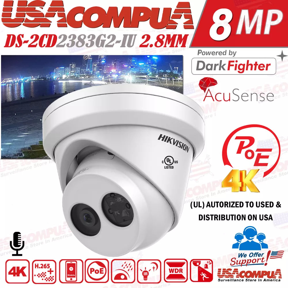 Hikvision 4K IP Camera System PoE DS-7608NI-I2/8P 8MP Kits DS-2CD2383G2-IU Lot