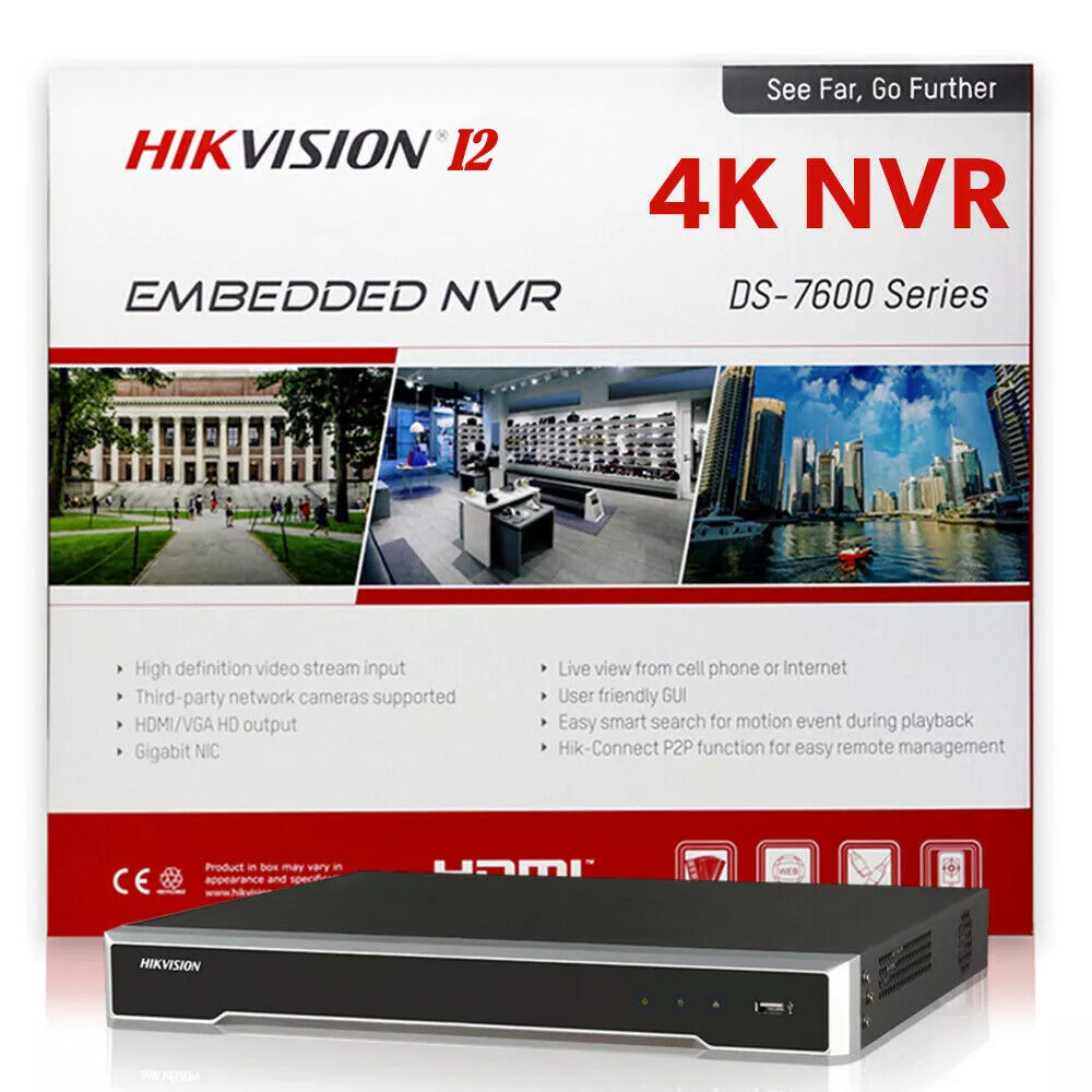 Hikvision 4K 16CH IP Camera System Home Security W/4MP Bullet ColorVu W/Audio