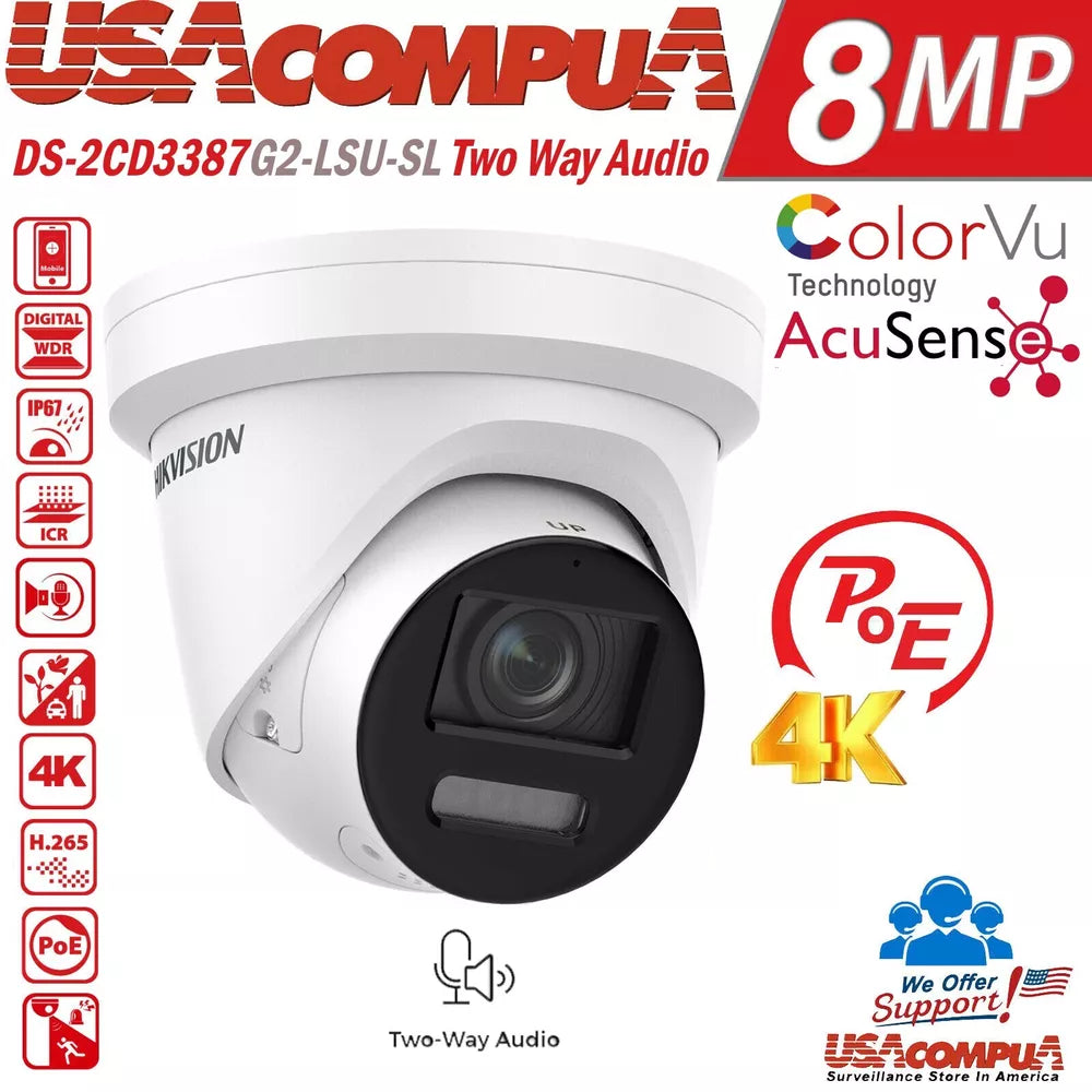 HIKVISION 32CH 4K 12MP 16TB SECURITY CAMERA 24POE TURRET COLORVU TWO WAY AUDIO