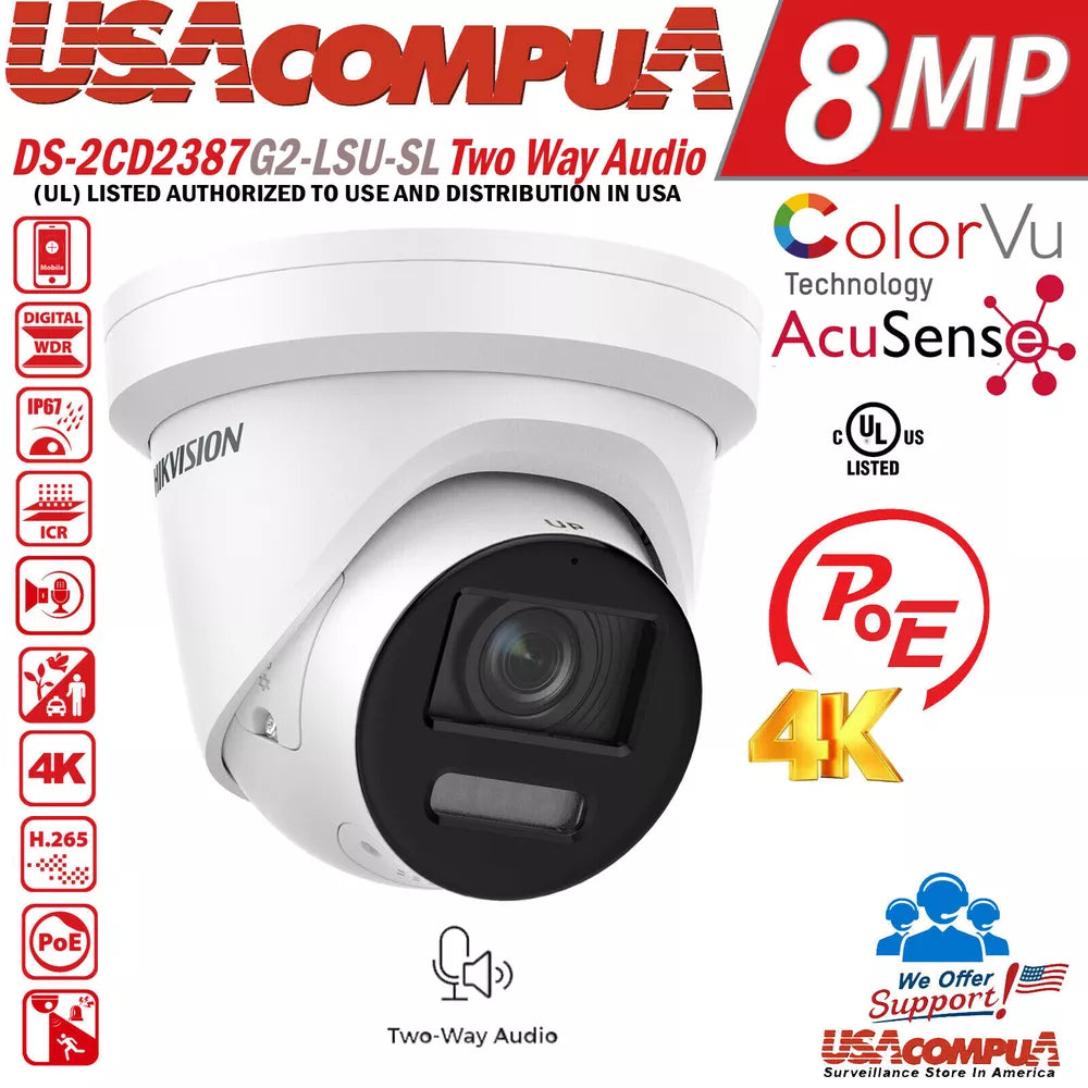 Hikvision 4K 16Ch Ip Security Camera System Kit 2-Way Audio Colorvu 8Mp Lot