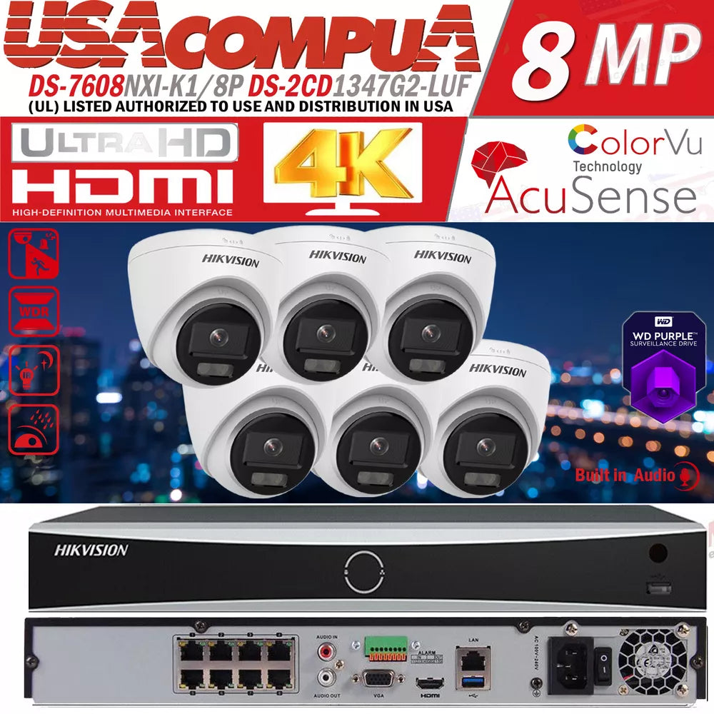 HIKVISION 4K DS-2CD1347G2-LUF 4MP IP Camera System NVR 8CH DS-7608NXI-K1/8P Lot