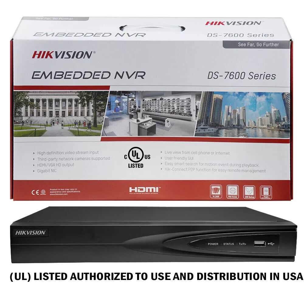 Hikvision 4K DS-7604NI-K1 4CH NVR Camera System POE Security Lot