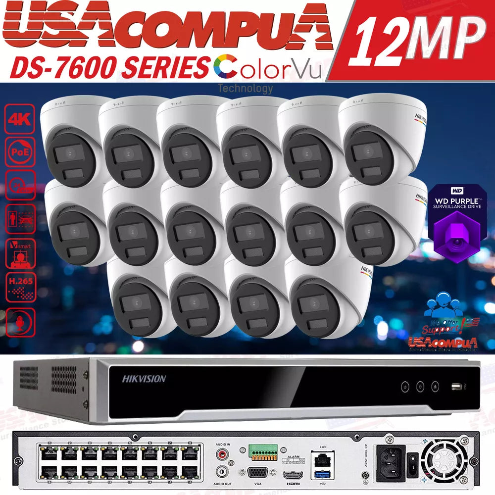 Hikvision 12MP 16CH NVR DS-7616NI-I2-16P IP Security Camera system W/Audio Lot